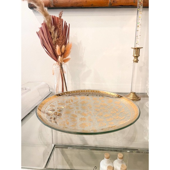 Georges Briard Large Gold Glass Floral Serving Plate - Picture 2 of 7